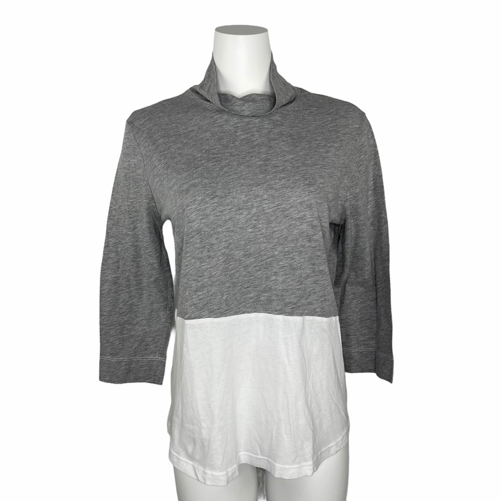 LA Made Color Block Mock Neck Top Tee Shirt Gray S